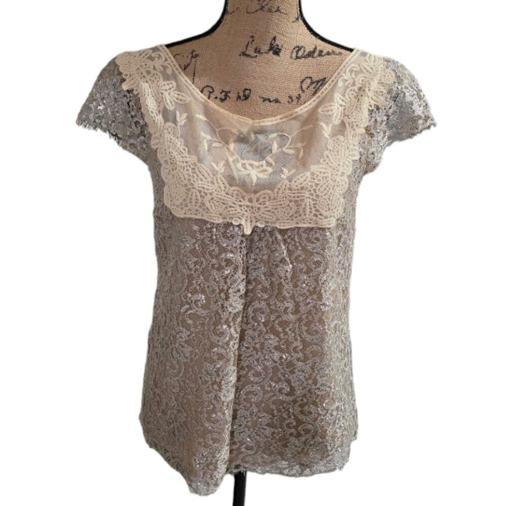 Anthropologie x HD‎ in PARIS Lace and Sequins Party Shirt Size 4 Small